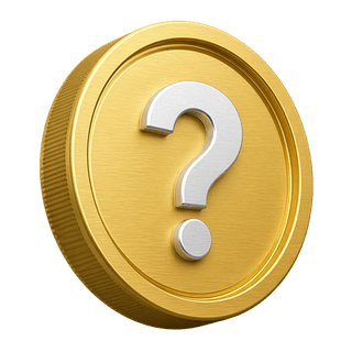 Moneda decorativa de oro en 3D con signo de pregunta en página de FAQ